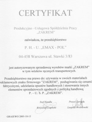 Certyfikat Zakrem